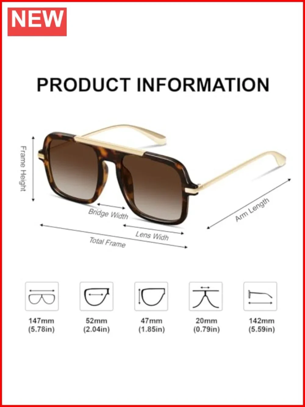 Retro Square Aviator Sunglasses UV400 Protection Metal Frame Unisex